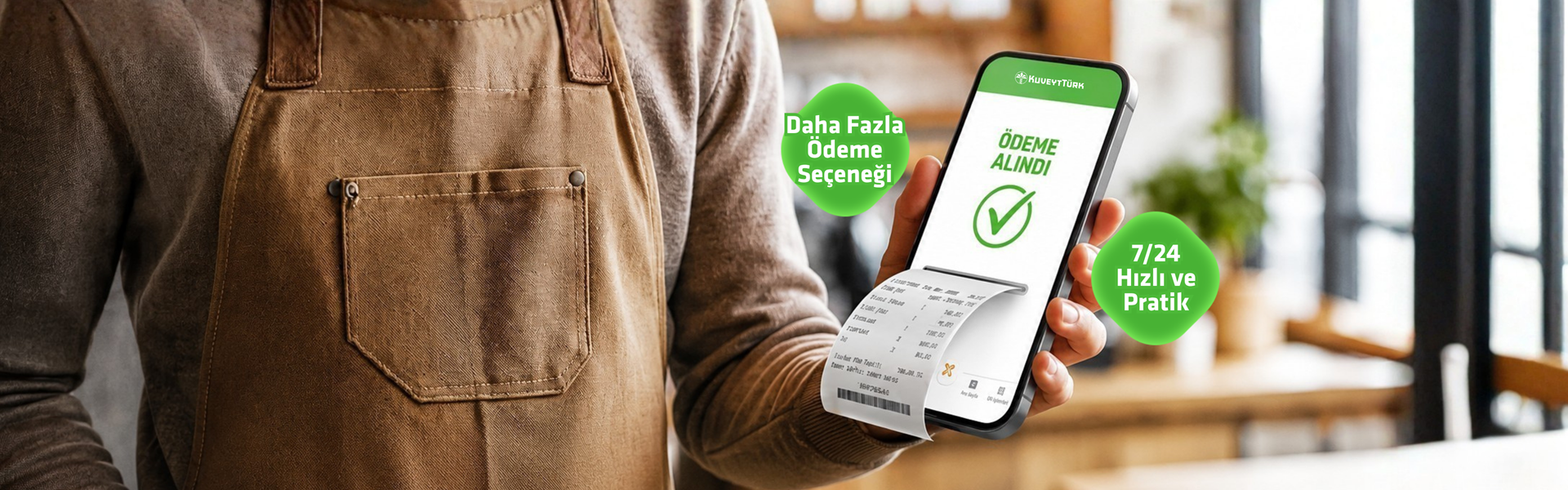 cep telefonunu pos olarak kullanan kafe çalışanı