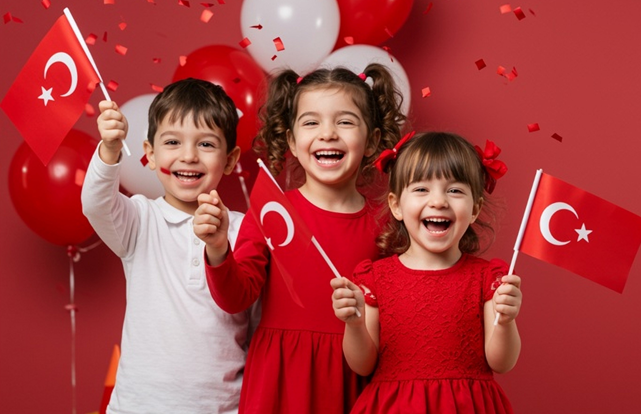 ellerinde türk bayrağı tutan çocuklar