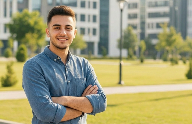 üniversite kampüsünde erkek üniversite öğrencisi
