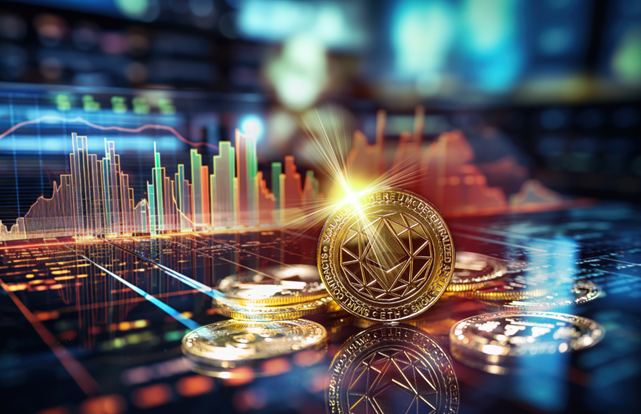 arka planında finansal verilerin olduğu kripto paralar