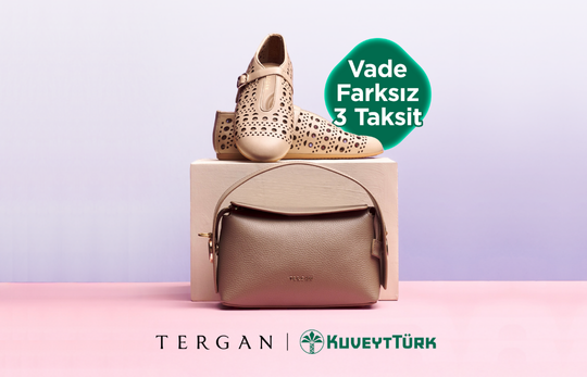 kutu üzerinde Tergan ayakkabı ve önünde Tergan çanta 