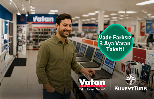 Vatan Bilgisayar mağazasında laptop bakan erkek müşteri 