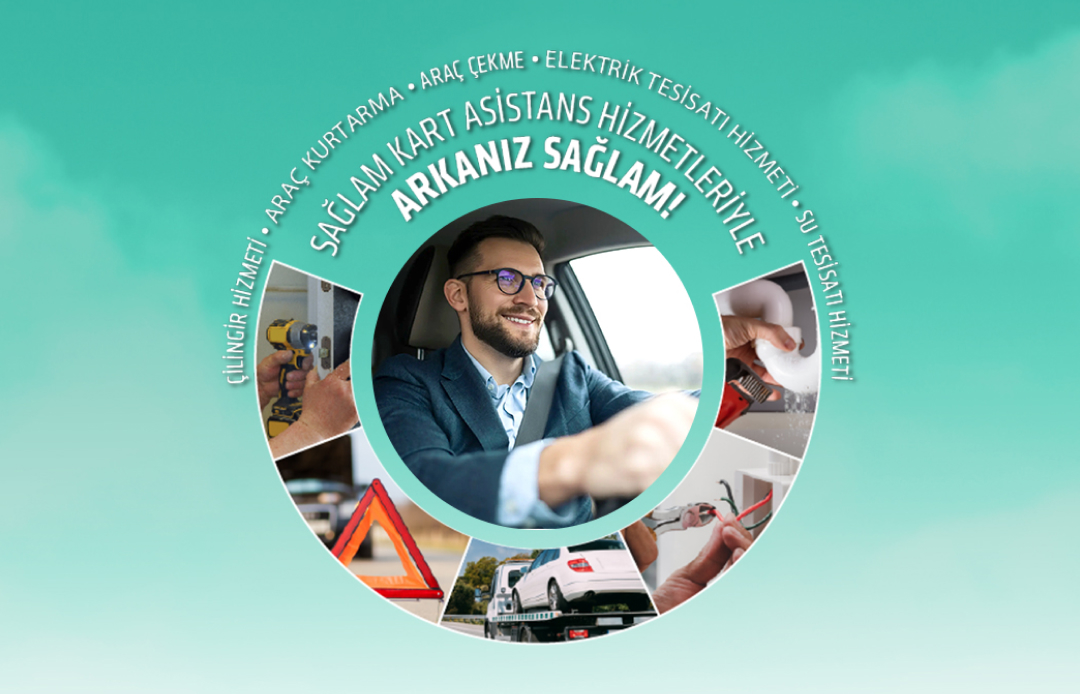 Araç kullanan sürücü yol yardım hizmetlerini simgeleyen ikonlar