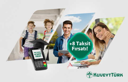 pos ekranında vade farksız taksit fırsatı yazısı ve gülümseyen öğrenciler