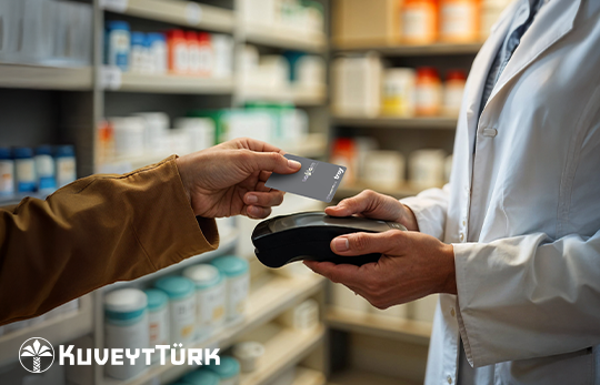 eczanede sağlam kartla temassız ödeme yapan müşteri
