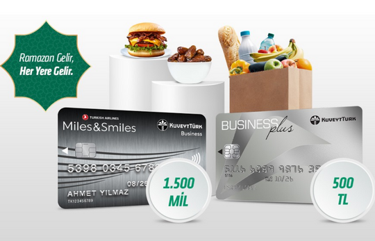 Business Plus ve Miles&amp;Smikes Business kredi kartları ve yemek ile alışveriş çantaları