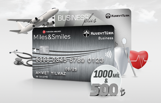 kuveyt türk business plus ve miles&amp;smiles business kredi kartları ile uçak, sağlık ikonları