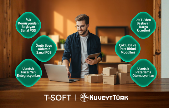 kolilerle dolu masadaki bilgisayara bakan elinde tablet olan genç kobi