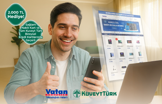vatan bilgisayar web siteisnden alışveriş yapan mutlu genç