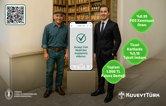 kuveyt türk mobil ekranı yanında duran profesyonel ve esnaf