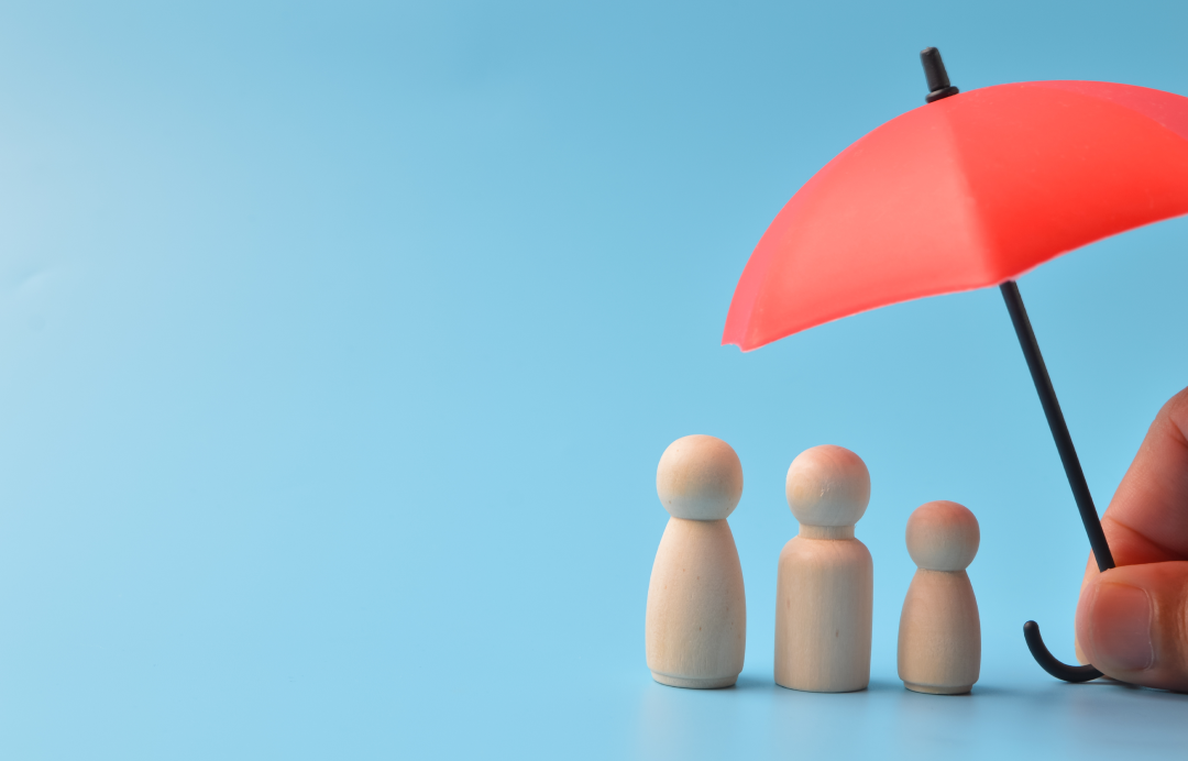 small human icons and a hand holding a miniature umbrella