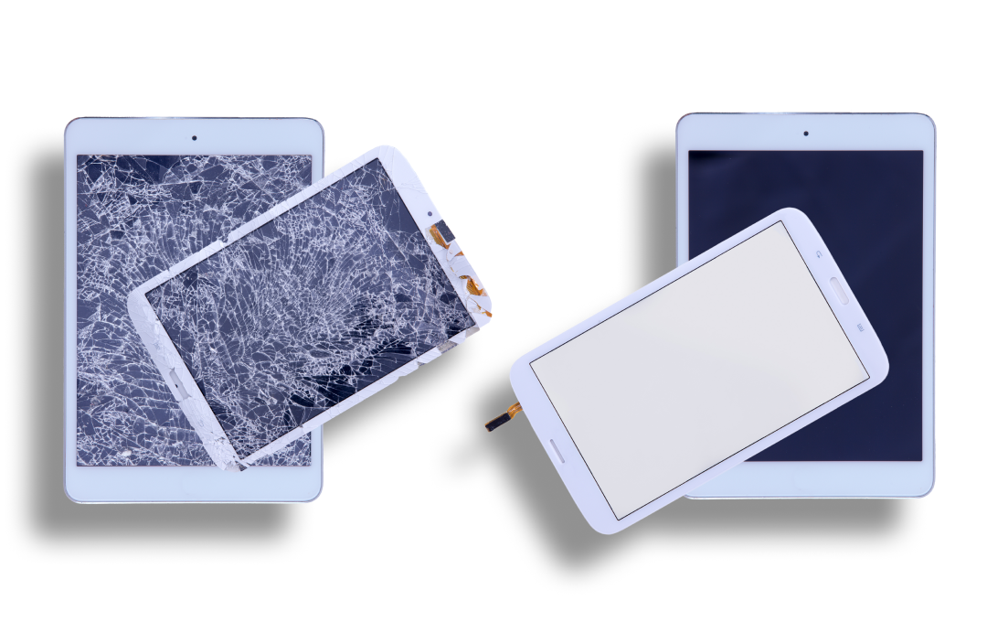 tablets with cracked glass and repaired uncracked live tablets