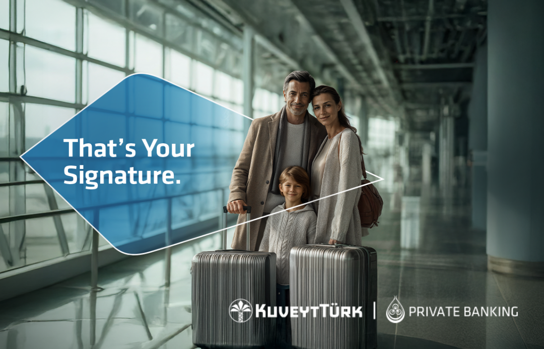 private banking privileges: family waiting with suitcases at airport