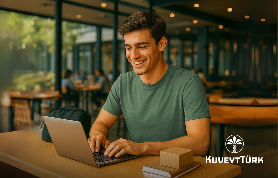 male university student working on his computer