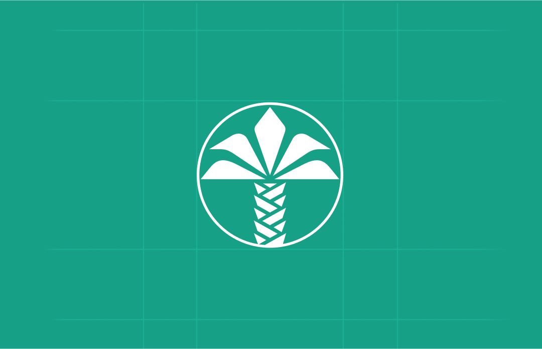 Stylized palm tree logo on green background