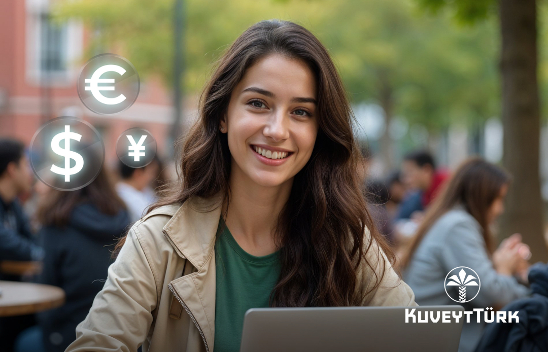 a university student and foreign currency symbols