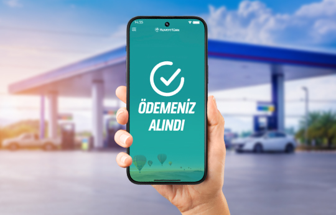 akaryakıt istasyonunda ödemeniz alındı yazan bir telefon ekranı