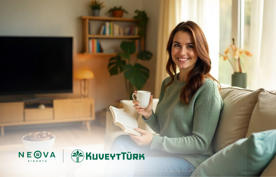 Evde oturan kahve içen kişi huzurlu yaşamı simgeliyor