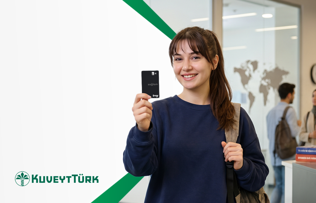 sağlam kart gösteren üniversite öğrencisi