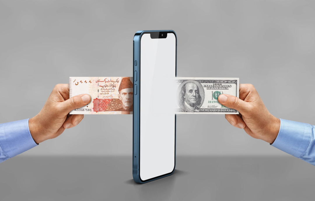 hands that transfer currency over the phone