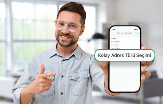  The man showing the easy address screen in the mobile banking app