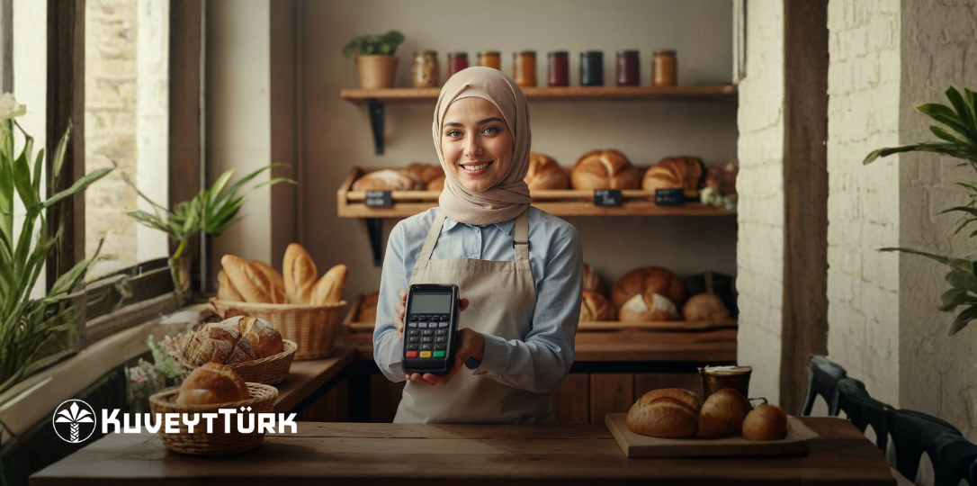pos cihazı tutan kadın çalışan