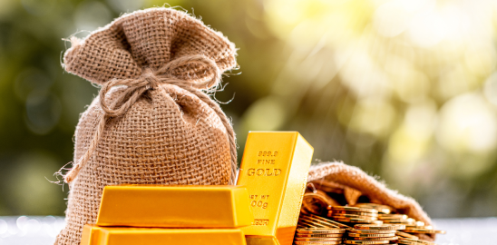 Altın külçeleri ve para kesesi 