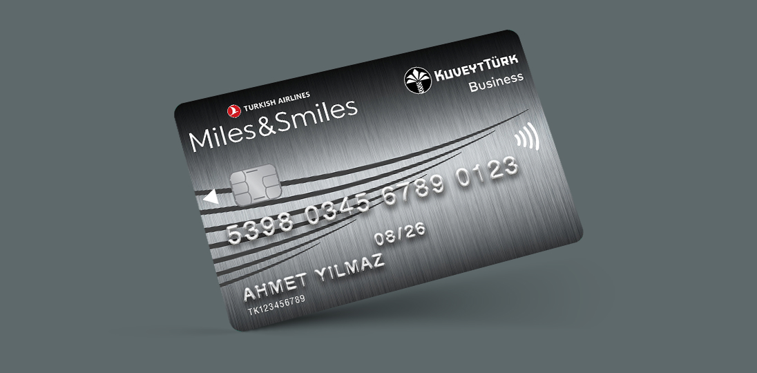Gri zemin üzerinde Miles&amp;Smiles Kuveyt Türk Business Kartı