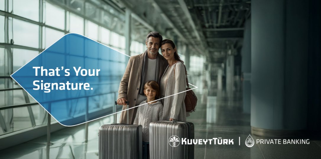 private banking privileges: family waiting with suitcases at airport