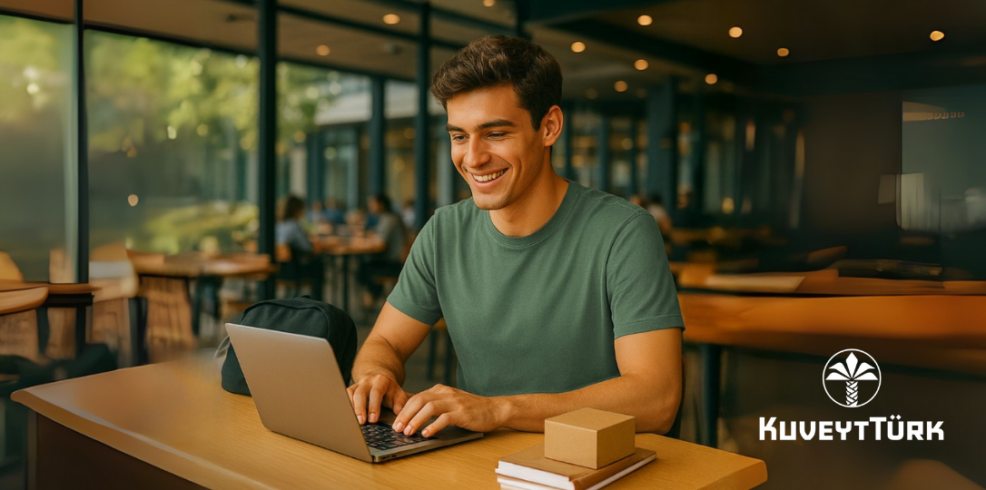 male university student working on his computer