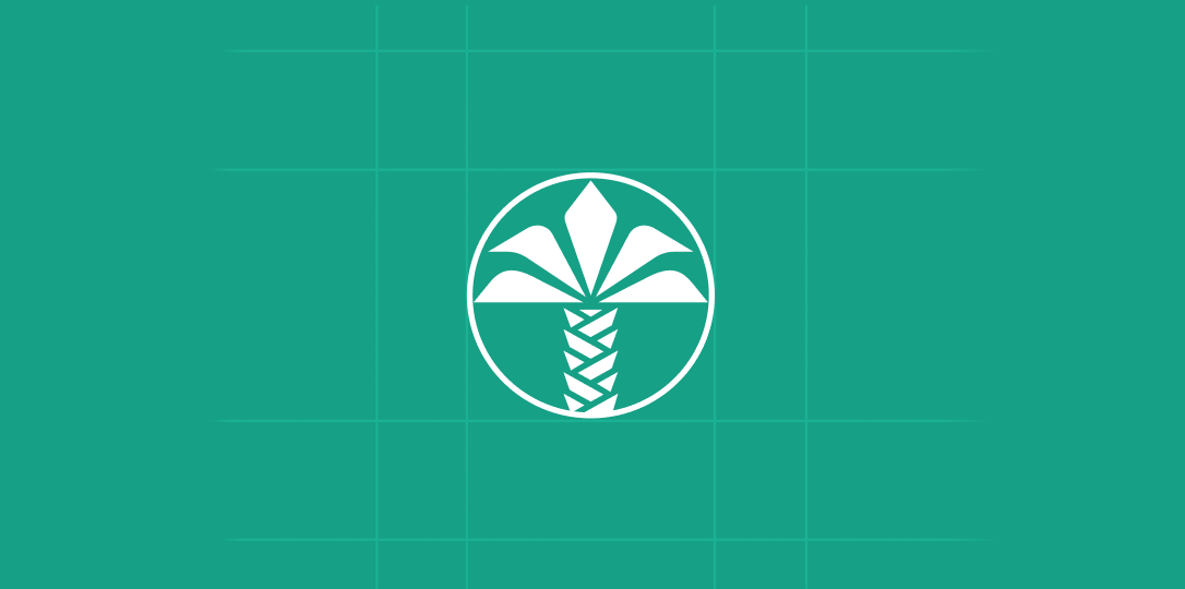 Stylized palm tree logo on green background