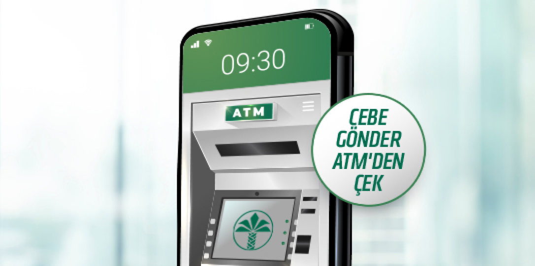 telefon ekranı içinden çıkan ATM görseli 