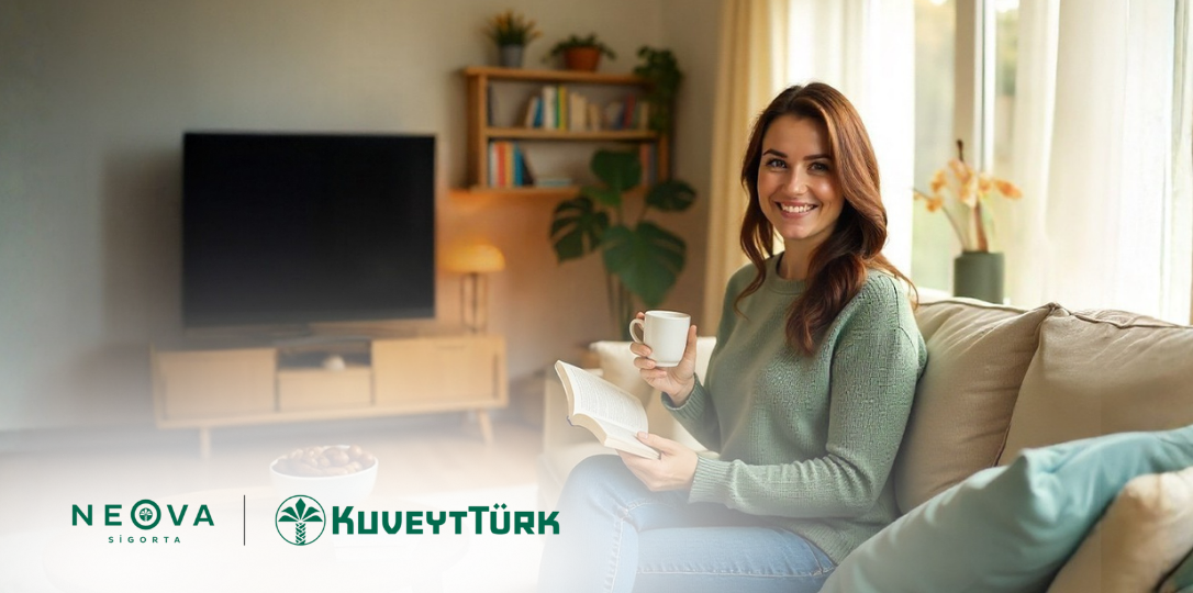 Evde oturan kahve içen kişi huzurlu yaşamı simgeliyor