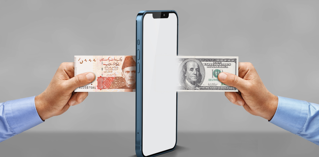 hands that transfer currency over the phone