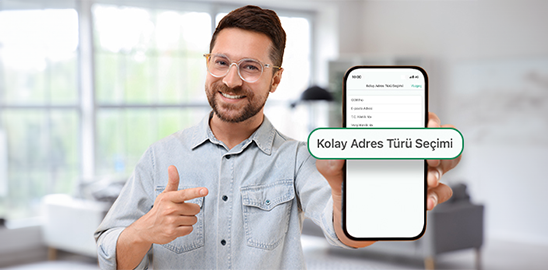 The man showing the easy address screen in the mobile banking app