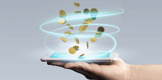coins in the cellphone screen